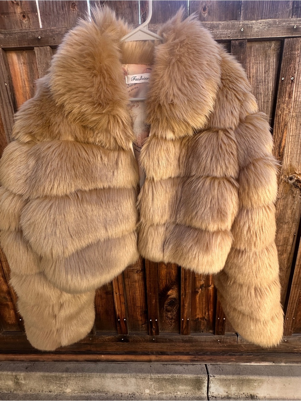 Cropped Faux Fur Jacket, Camel, M